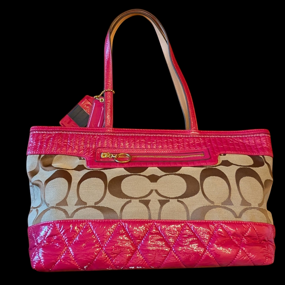 Coach Poppy Pink and Brown Signature Tote Bag